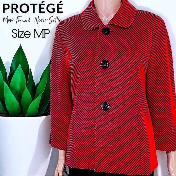 Protégé Montreal Lipstick Red & Black Ribbed Striped w/ 3-Quarter Sleeves Jacket - Picture 16 of 16